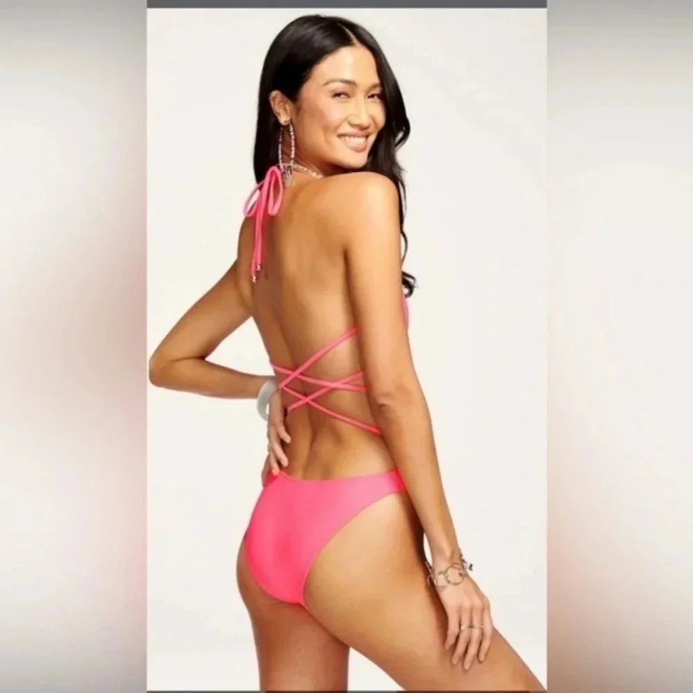 NWT Ramy Brook Shauna Strappy One Piece Swimsuit New Swim Neon Pink, Blackless